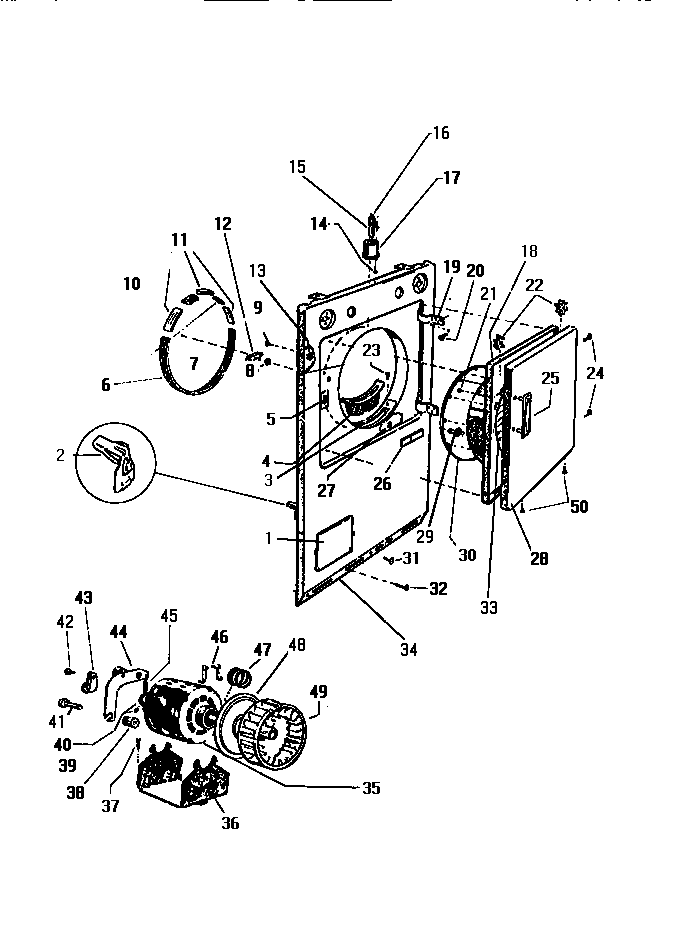 White-Westinghouse DG250JXW1 front panel, door diagram