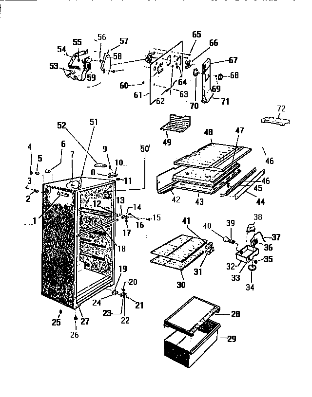 White-Westinghouse RT155HCH2 cabinet, shelves, divider, fan assembly diagram