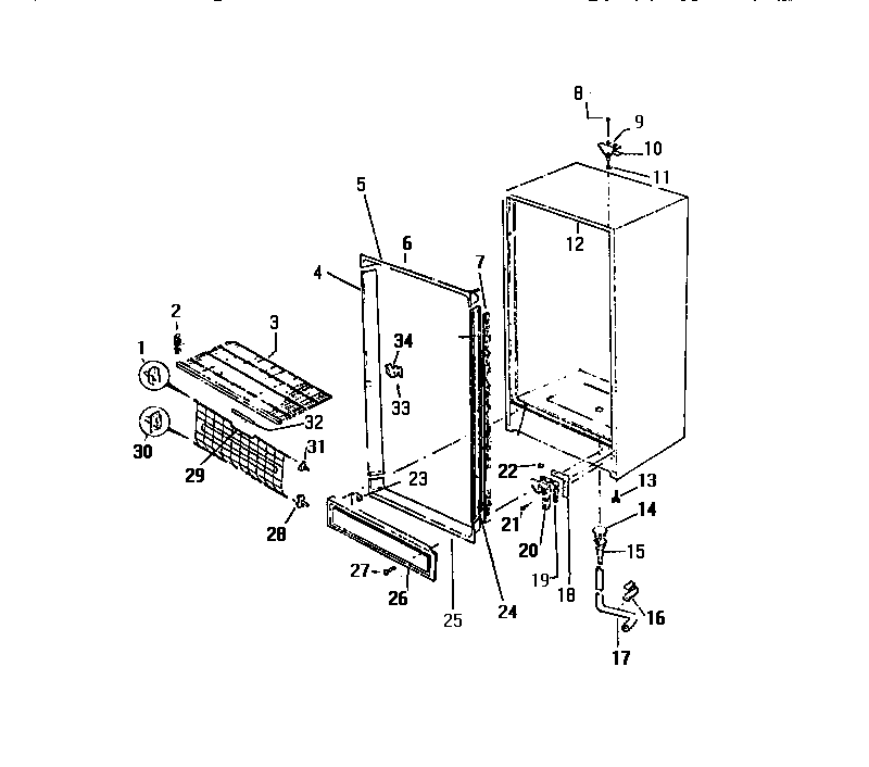 White-Westinghouse FU166HRW3 cabinet, shelves, divider diagram