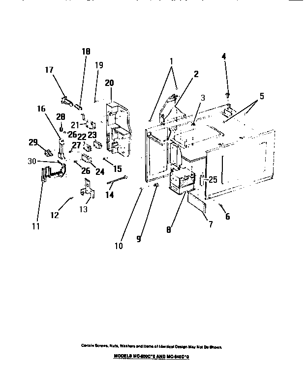 Frigidaire MC1050C0 door interlock switches, magnetron, mounting plate diagram