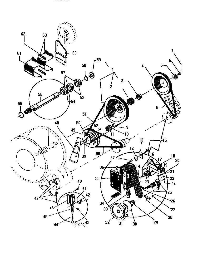 White-Westinghouse LT700EXH1 pulleys, belts diagram