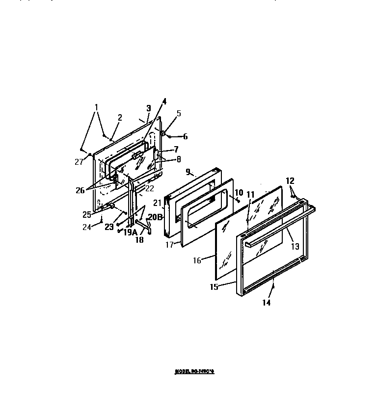 Frigidaire REG74BCB0 oven door, panels diagram
