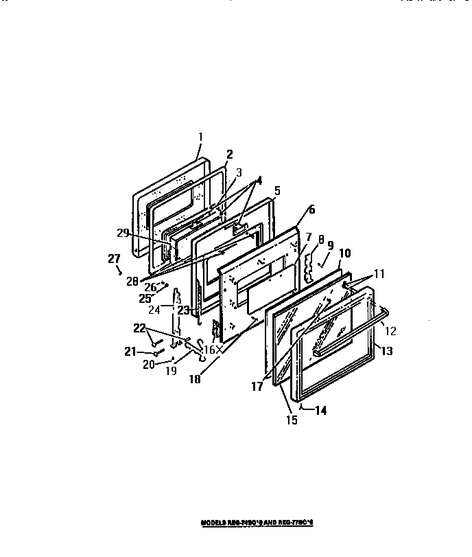 Frigidaire REG74BCB0 oven door, panels diagram