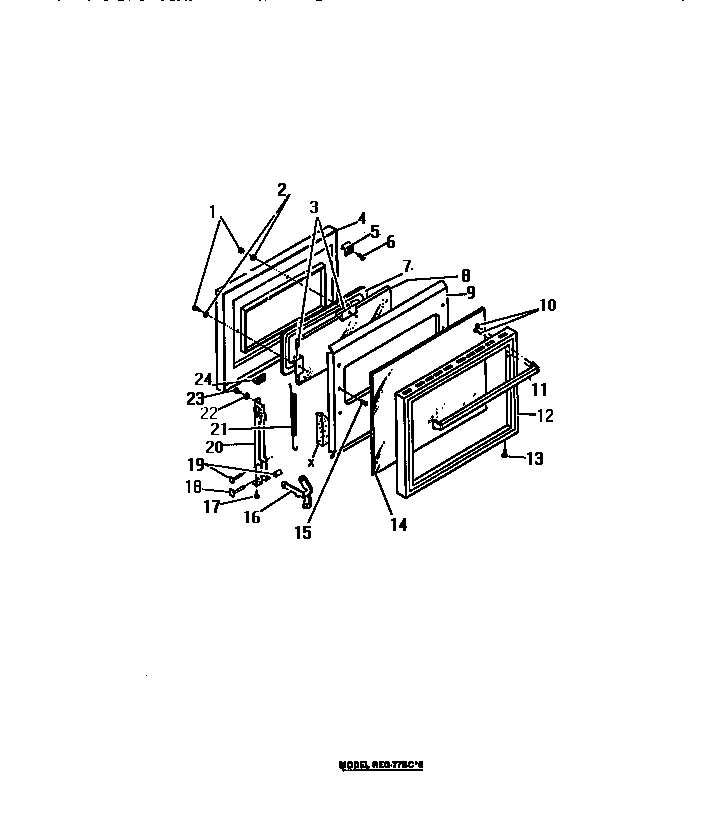 Frigidaire REG74BCB0 oven door, panels (lower oven door) diagram