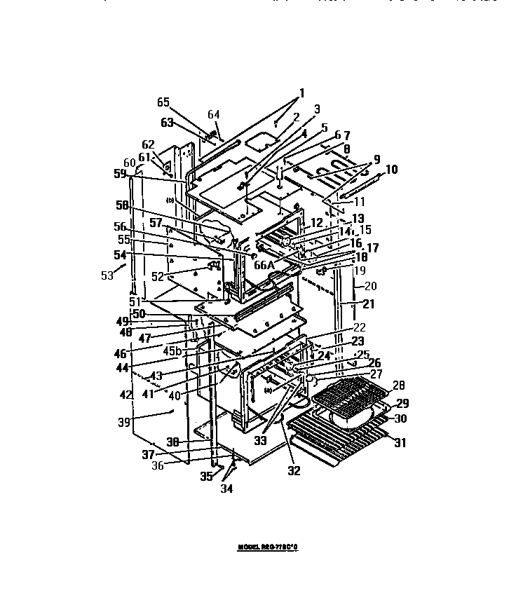 Frigidaire REG74BCB0 oven liner, heating elements, panels diagram