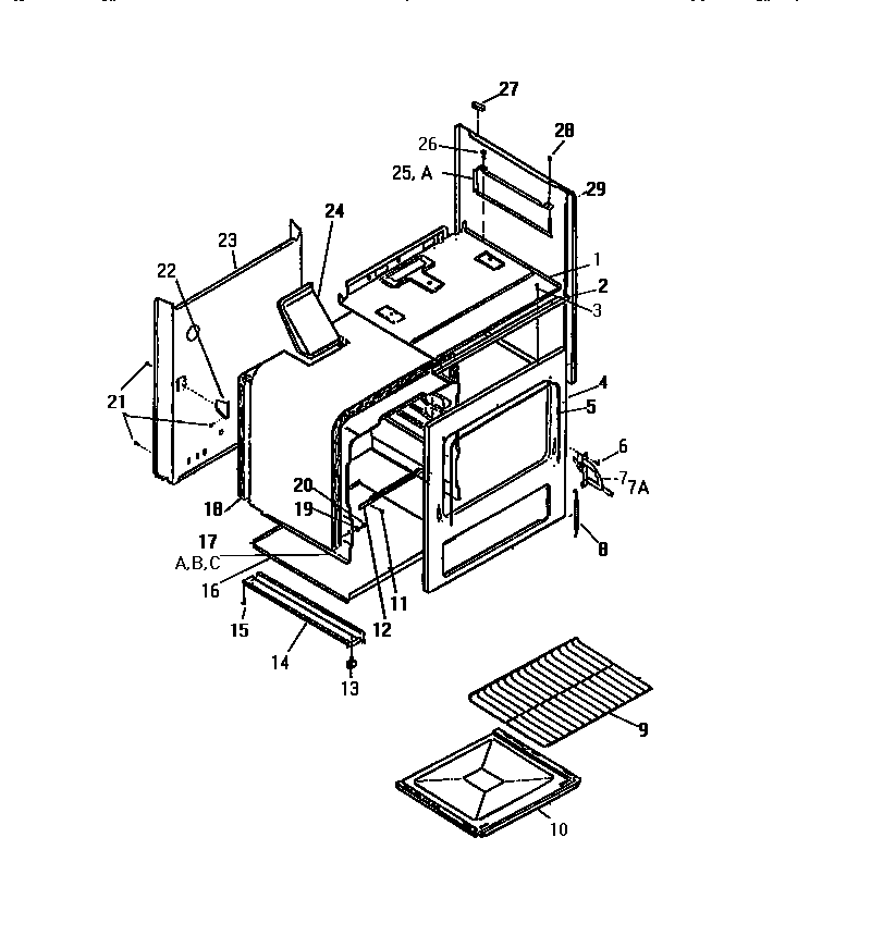 White-Westinghouse GF300HXW1 body, side panels diagram