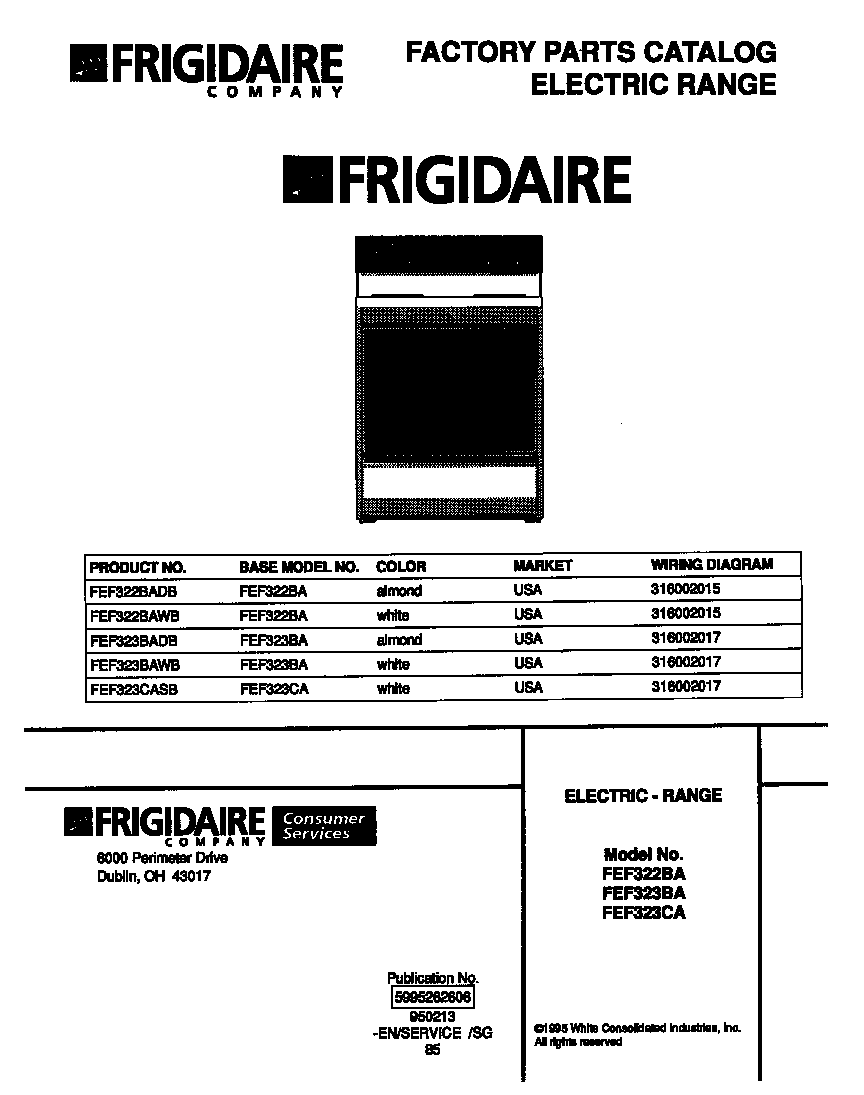 Frigidaire FEF322BADB cover diagram