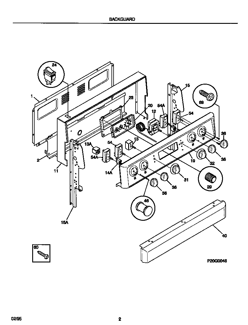 Frigidaire FEF322BADB backguard diagram