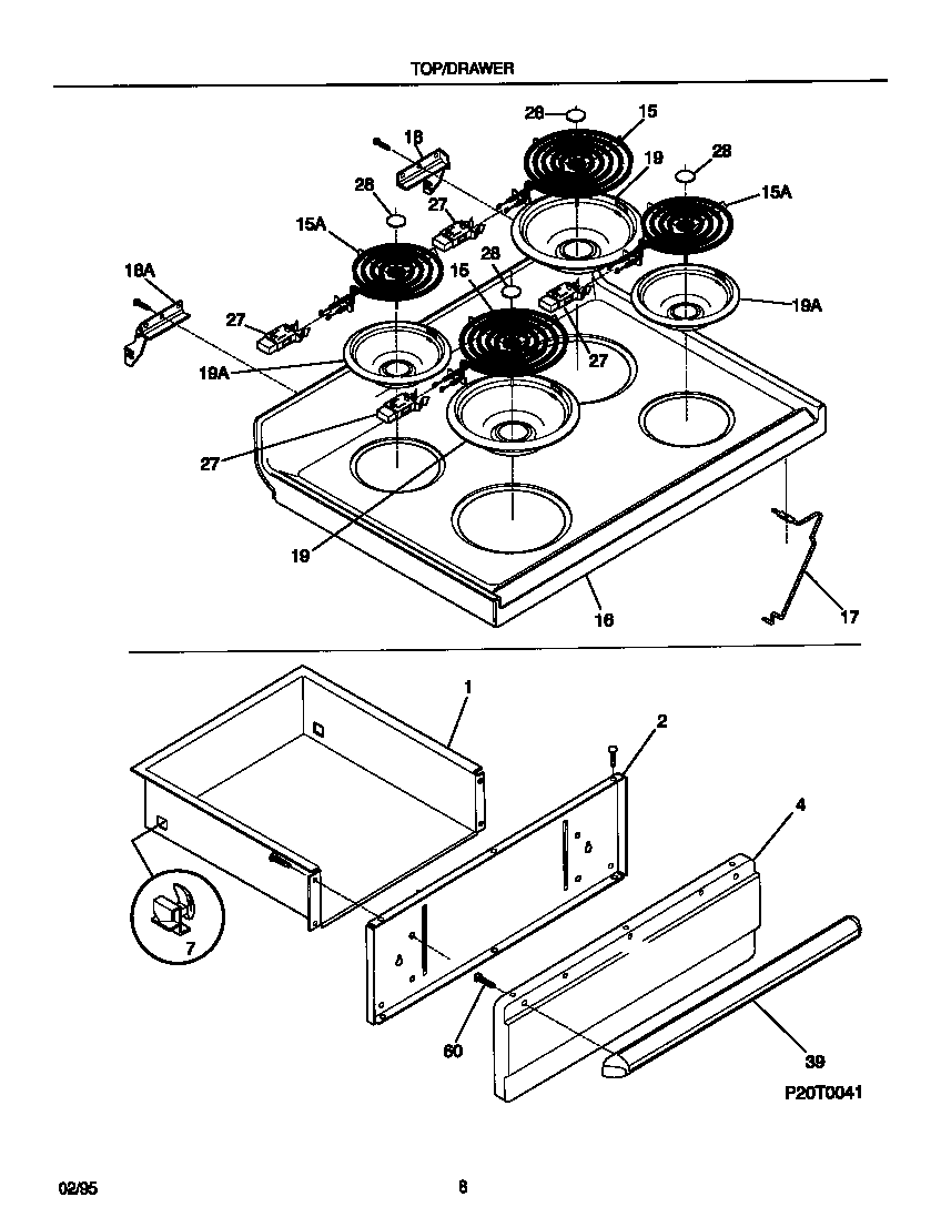 Frigidaire FEF322BADB top/drawer diagram