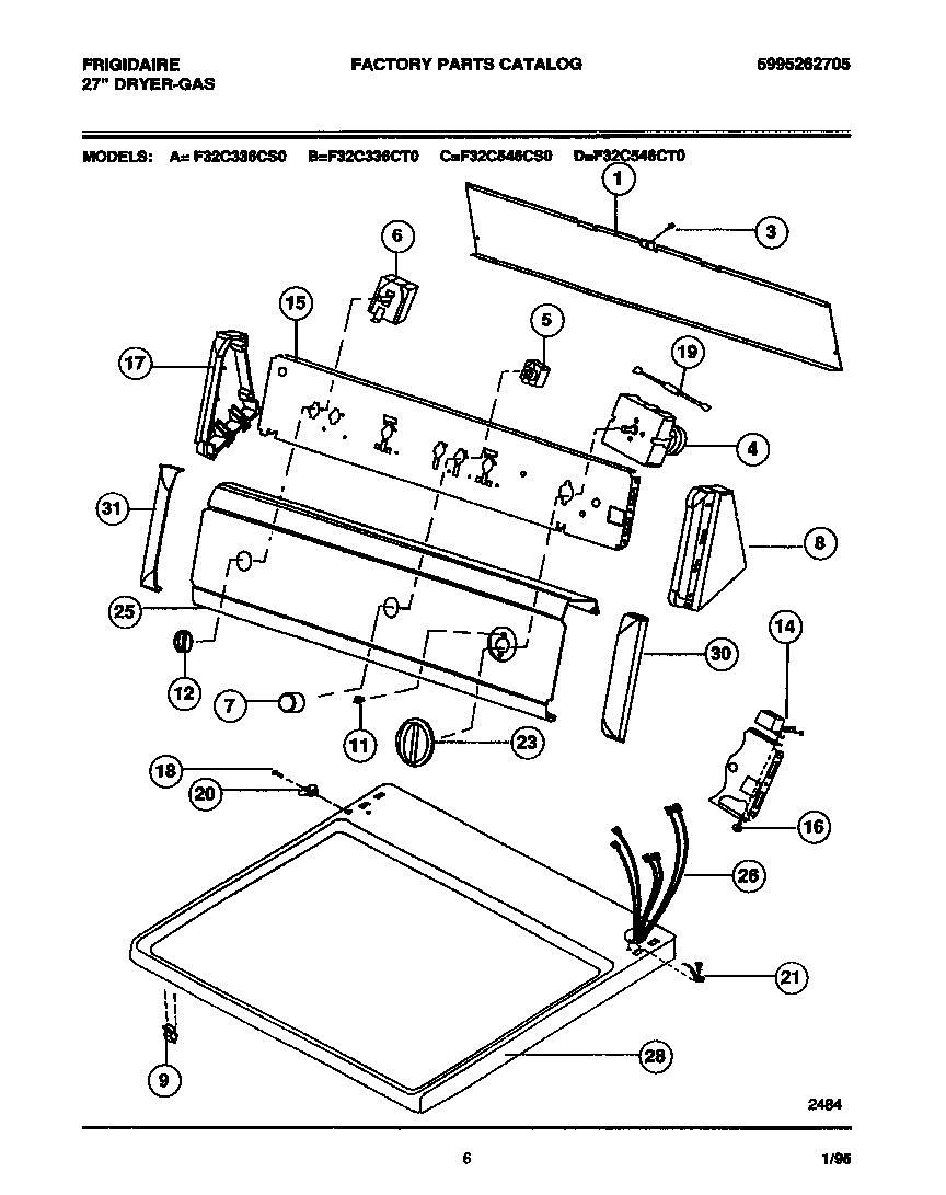 Frigidaire F32C336CS0 console, controls, top panel diagram