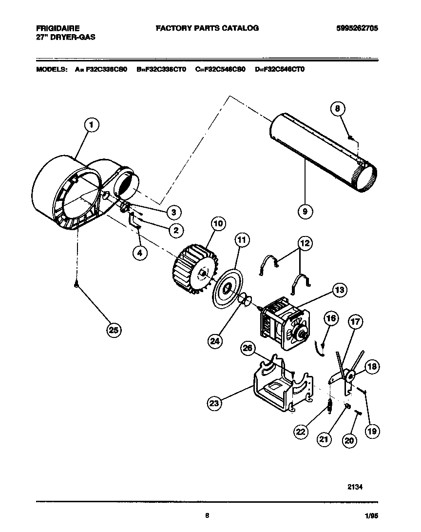 Frigidaire F32C336CS0 motor, fan hsg., exhaust duct diagram