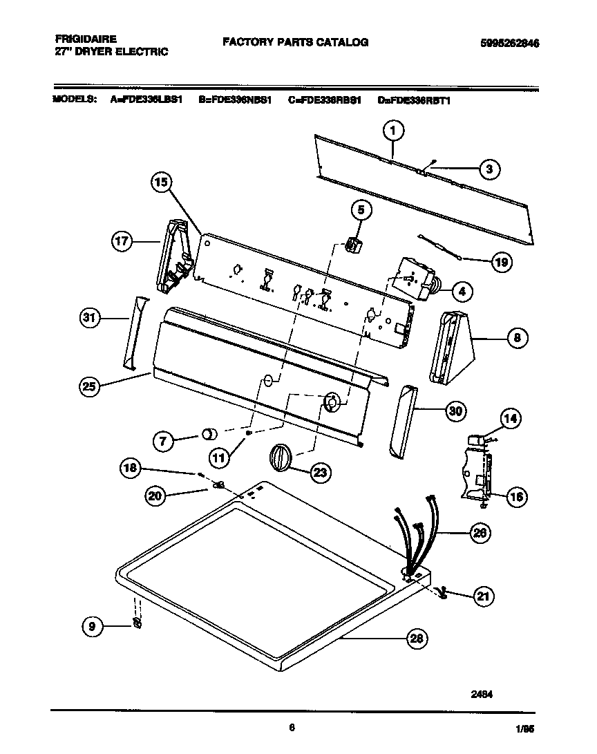 Frigidaire FDE336RBS1 console, controls, top panel diagram