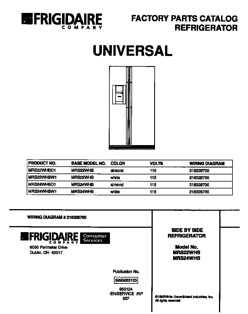 Frigidaire MRS24WHBW1 cover diagram