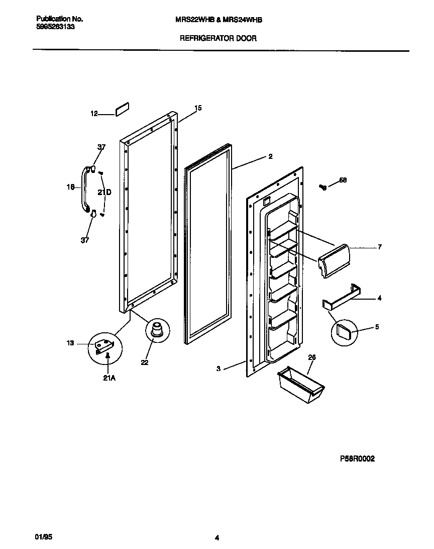Frigidaire MRS24WHBW1 refrigerator door diagram