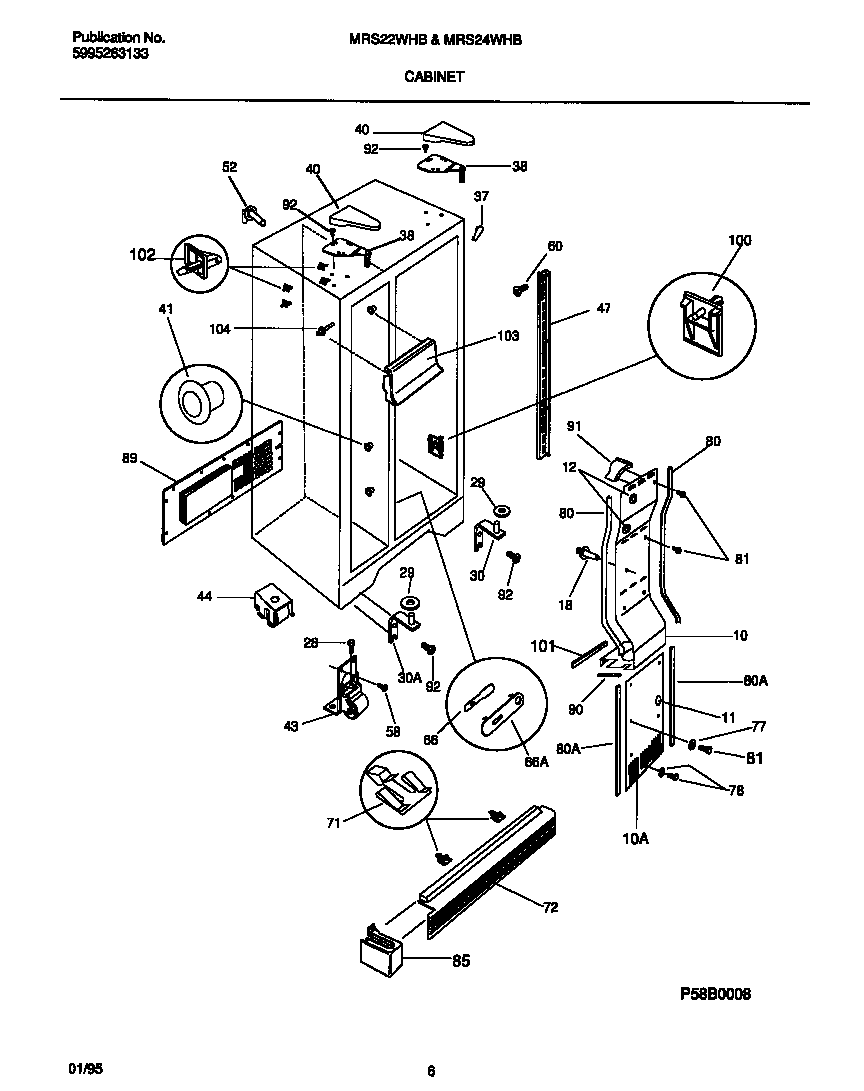 Frigidaire MRS24WHBW1 cabinet diagram