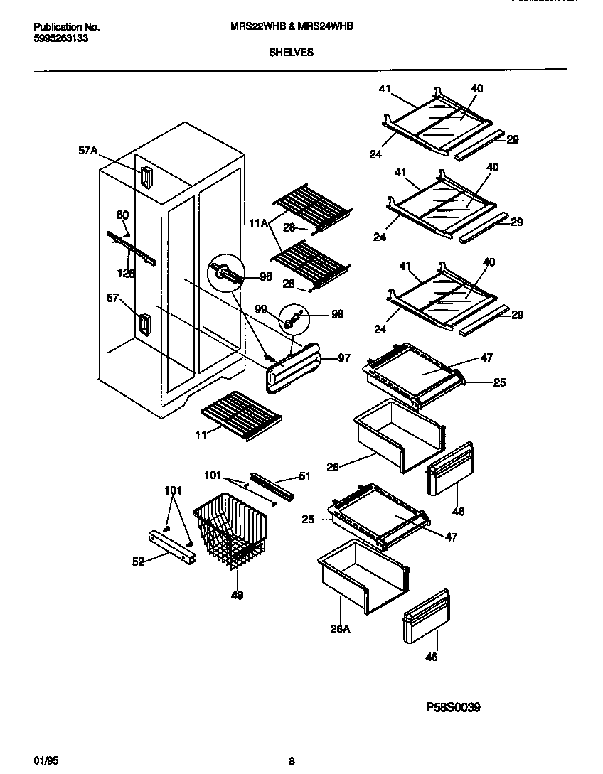 Frigidaire MRS24WHBW1 shelves diagram