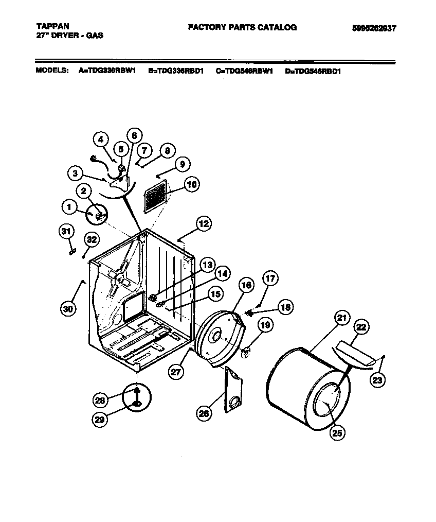 Tappan TDG546RBW1 cabinet, drum diagram