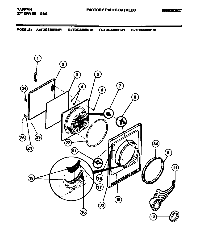 Tappan TDG546RBW1 door diagram