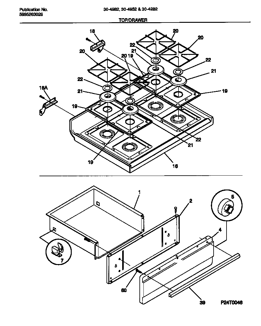 Tappan 30-4952-00-04 top, drawer diagram