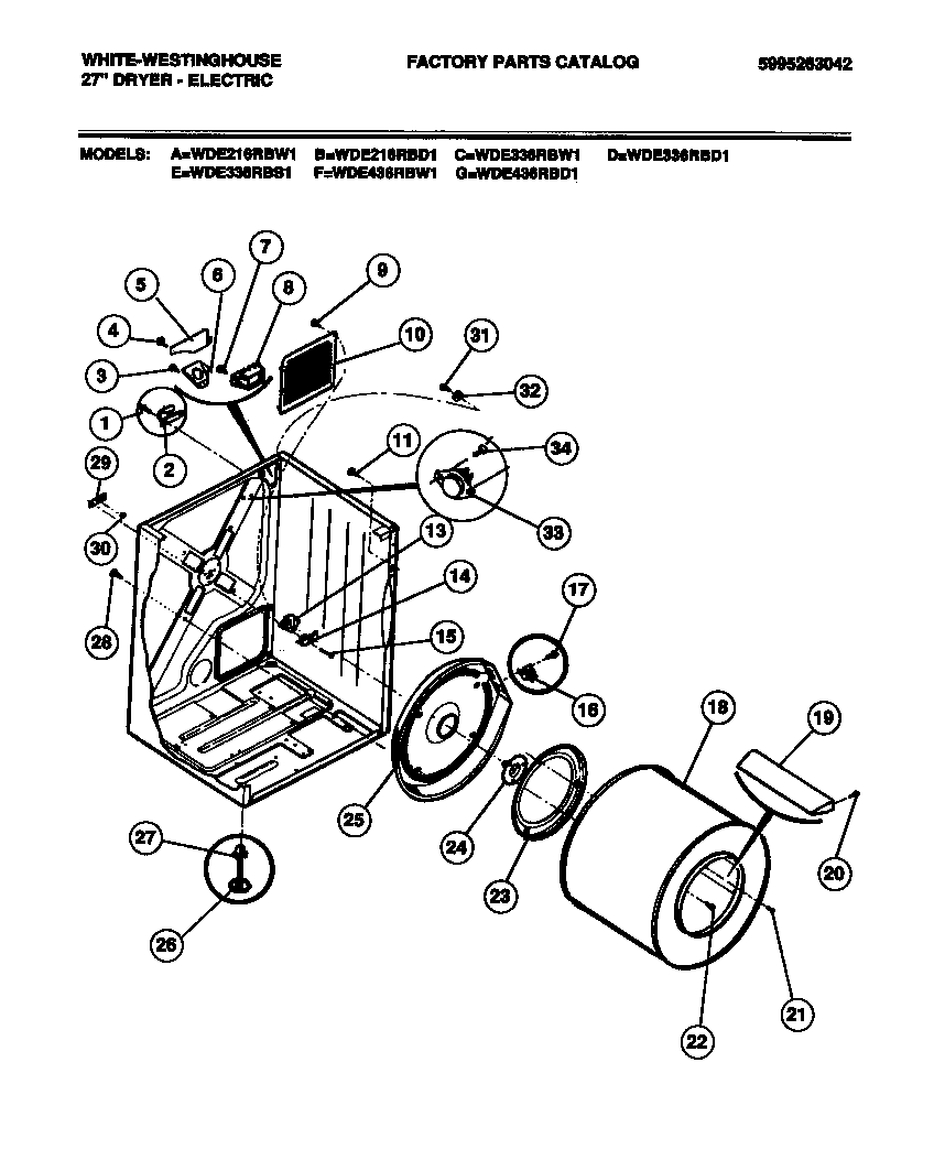 White-Westinghouse WDE436RBW1 cabinet, drum diagram