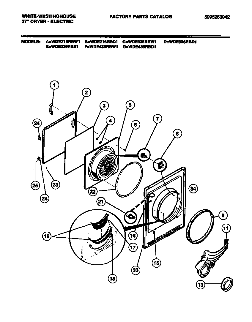 White-Westinghouse WDE436RBW1 door diagram
