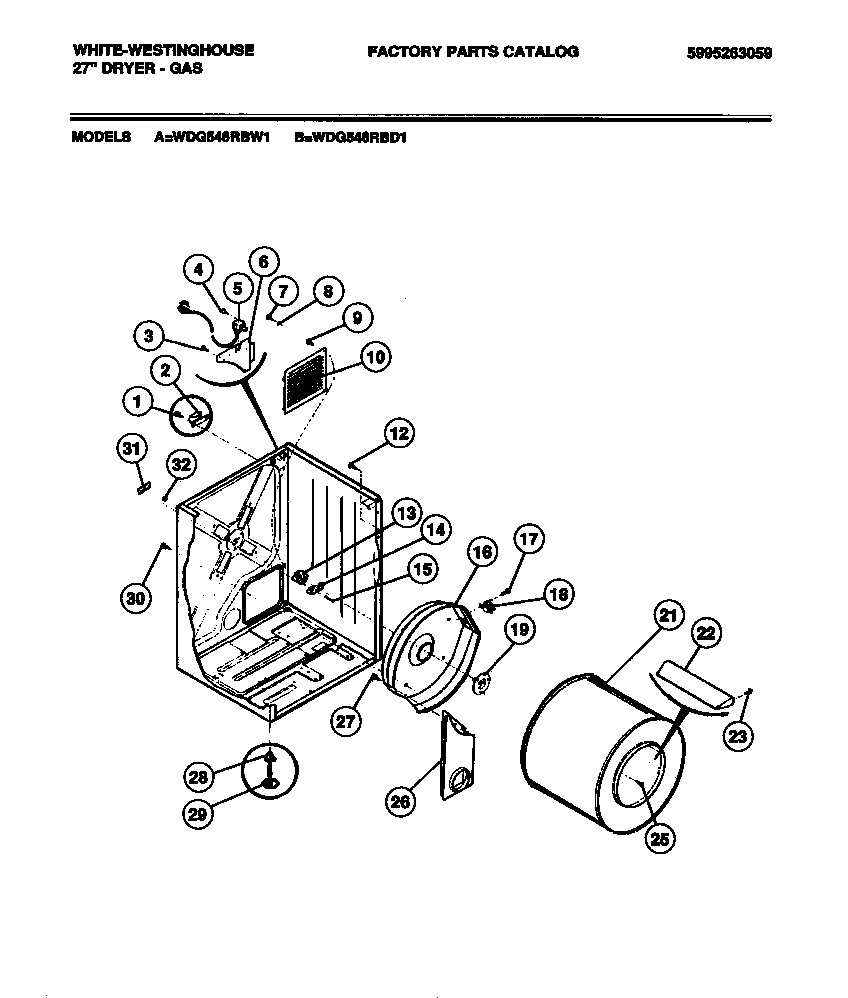 White-Westinghouse WDG546RBD1 cabinet, drum diagram