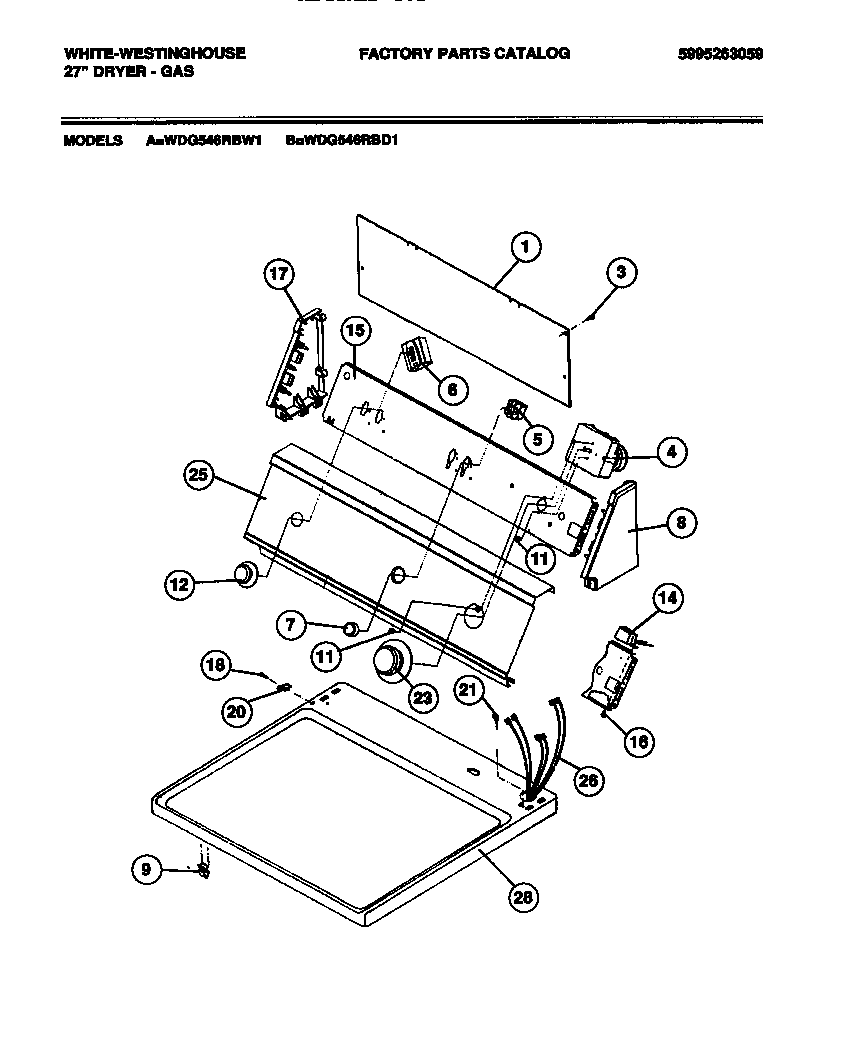 White-Westinghouse WDG546RBD1 console, controls diagram