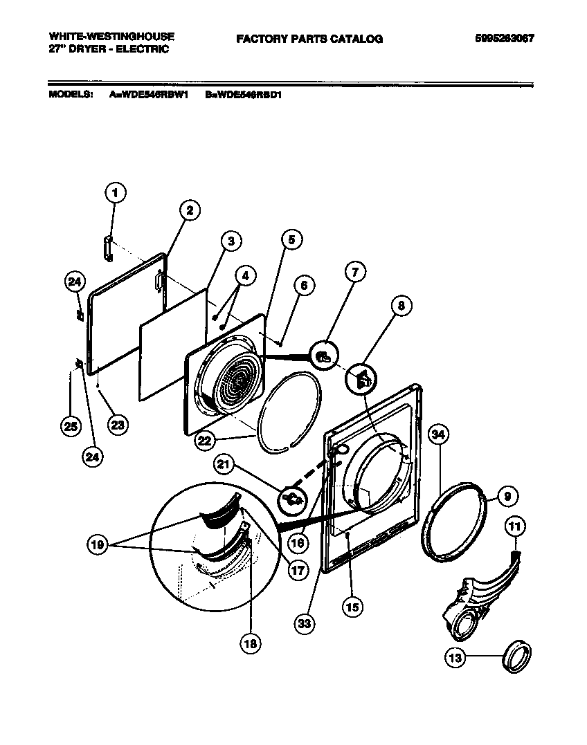White-Westinghouse WDE546RBD1 door diagram