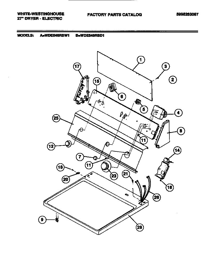 White-Westinghouse WDE546RBD1 console, controls diagram