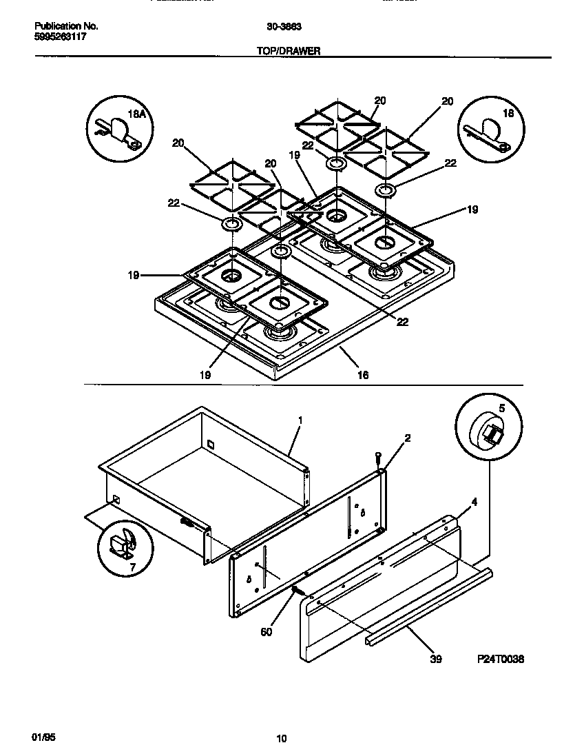 Tappan 30-3863-00-03 top/drawer diagram