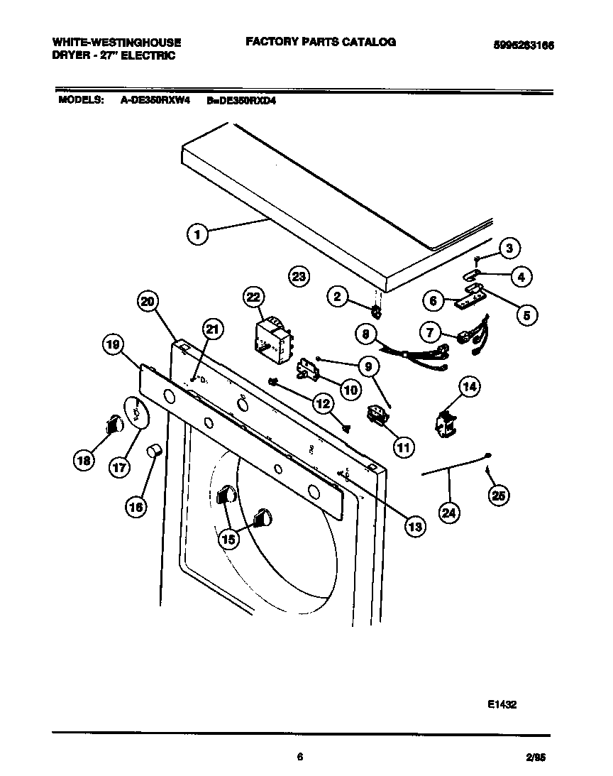 White-Westinghouse DE350RXD4 console, controls diagram