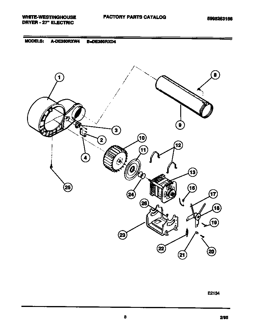 White-Westinghouse DE350RXD4 motor, fan housing, exhaust duct diagram