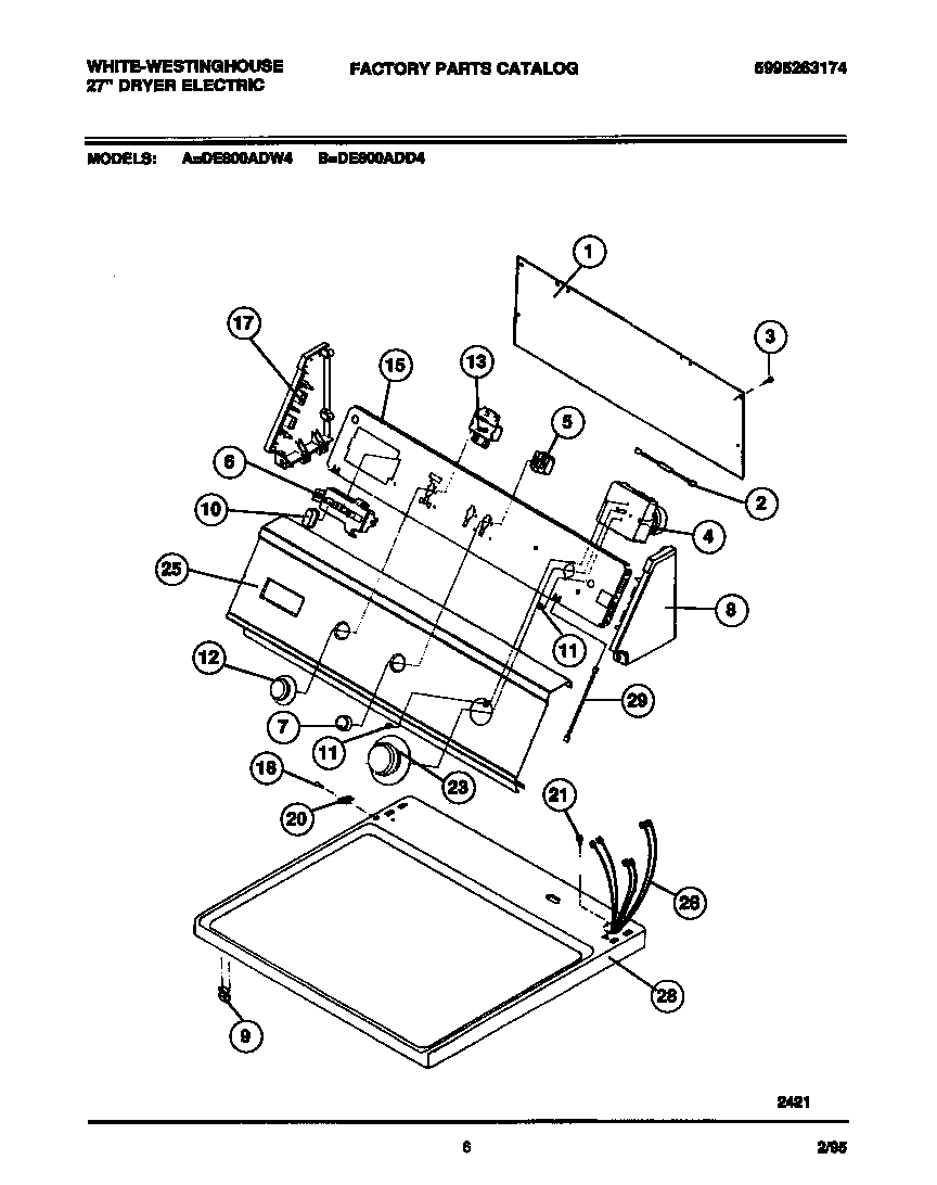 White-Westinghouse DE800ADW4 console, controls, top panel diagram