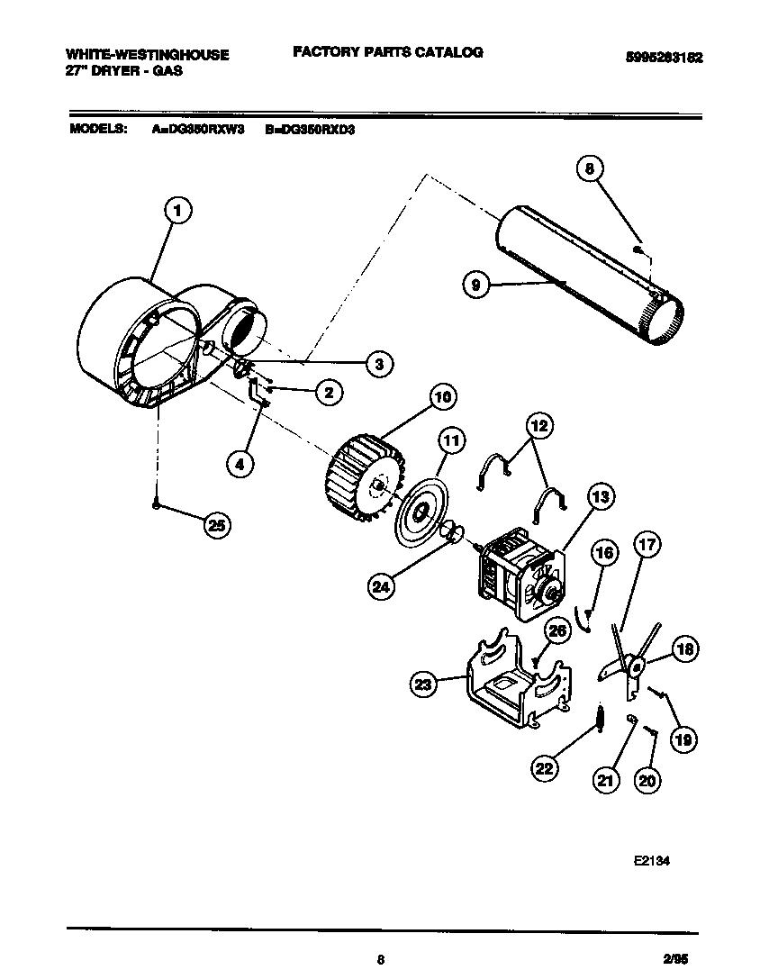 White-Westinghouse DG350RXD3 motor, fan housing, exhaust duct diagram