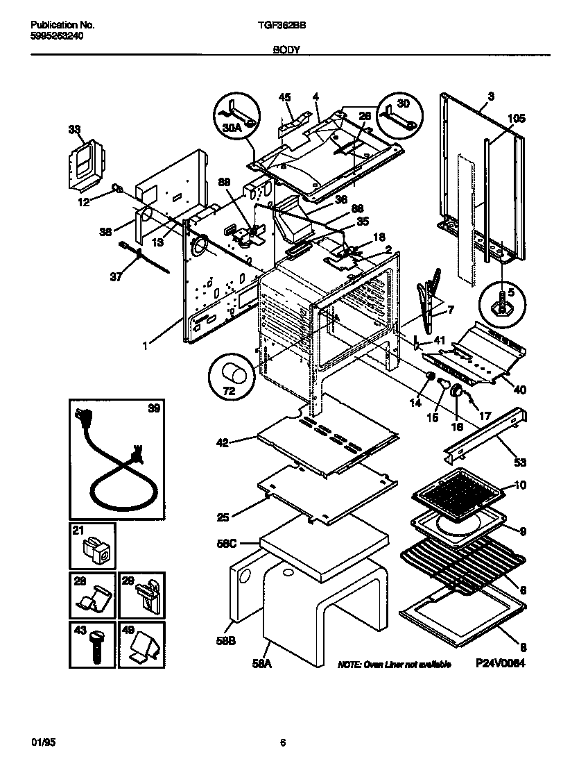 Tappan TGF362BBBA body diagram