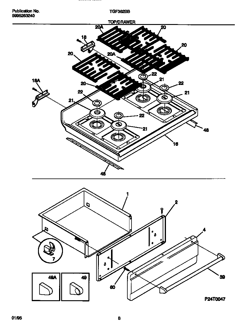 Tappan TGF362BBBA top/drawer diagram