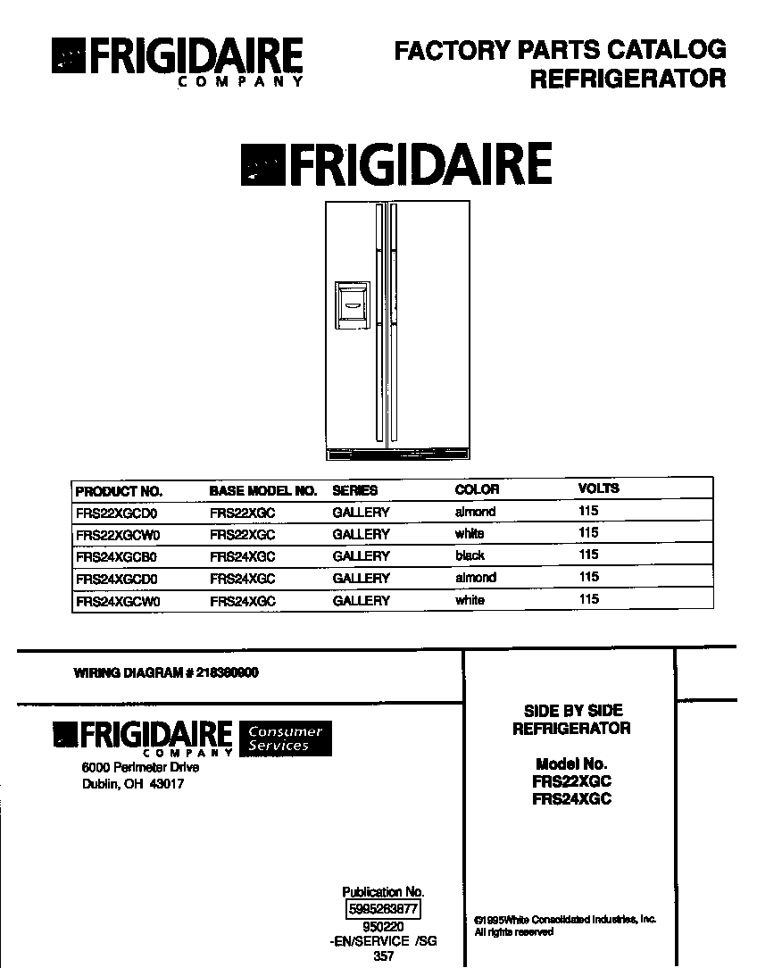 Frigidaire FRS24XGCW0 front cover diagram
