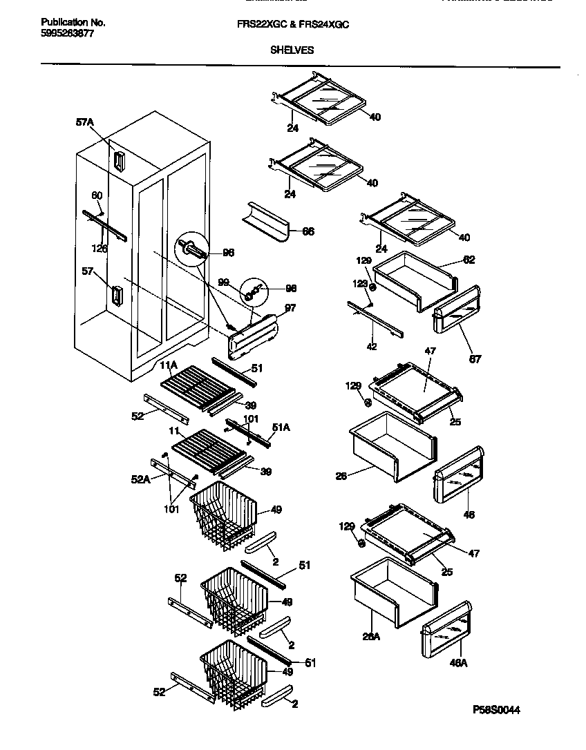 Frigidaire FRS24XGCW0 shelves diagram
