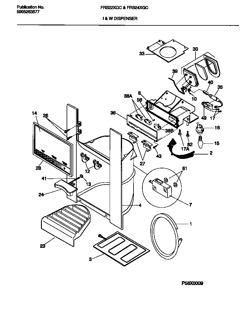 Frigidaire FRS24XGCW0 ice and water dispenser diagram