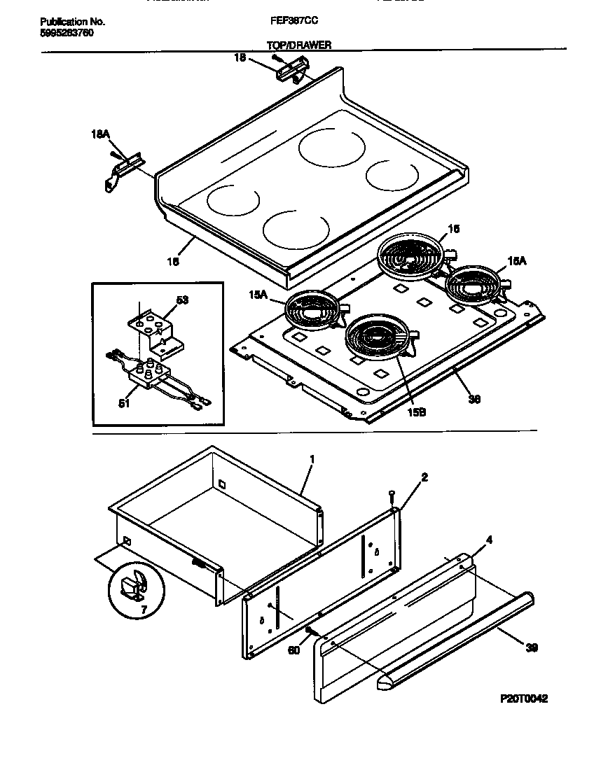 Frigidaire FEF387CCSA top/drawer diagram