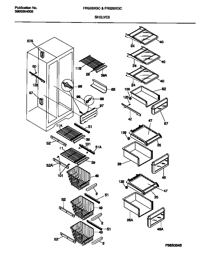 Frigidaire FRS28XGCW0 shelves diagram