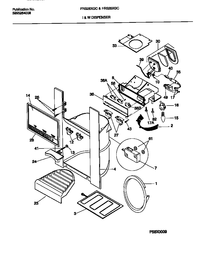 Frigidaire FRS28XGCW0 ice and water dispenser diagram