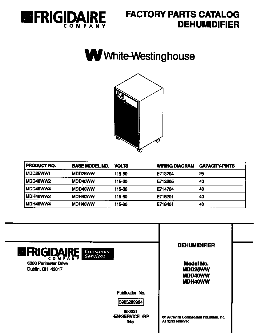 White-Westinghouse MDD40WW4 front cover-no parts list diagram