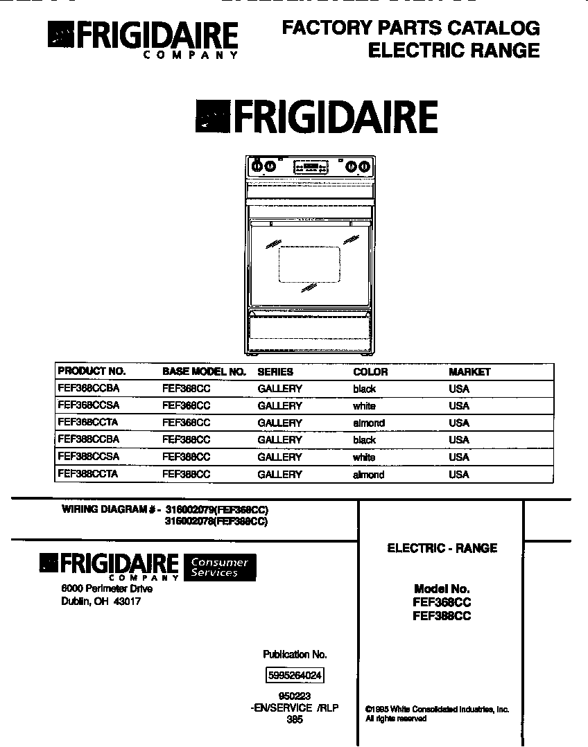 Frigidaire FEF368CCSA cover diagram