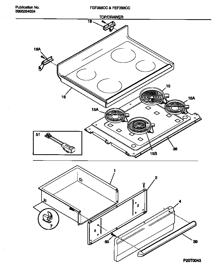 Frigidaire FEF368CCSA top/drawer diagram