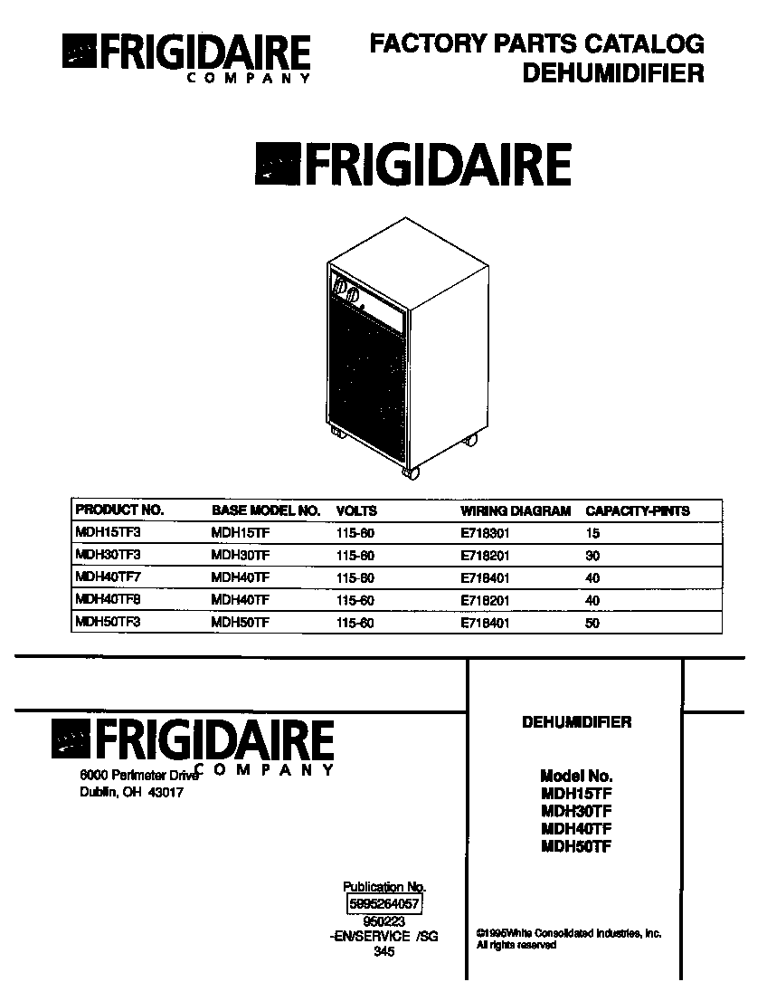 Frigidaire MDH15TF3 front cover diagram