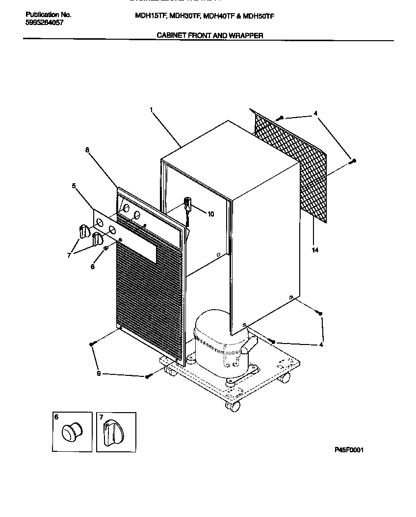Frigidaire MDH15TF3 cabinet front and wrapper diagram