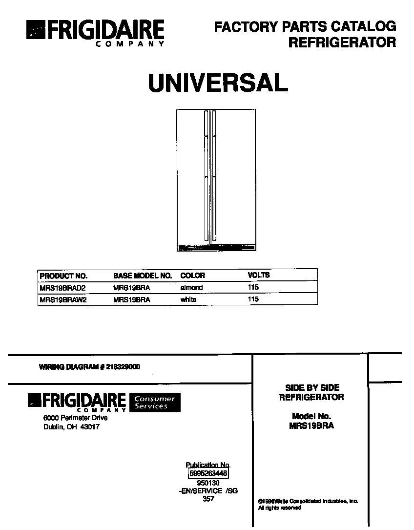 Universal/Multiflex (Frigidaire) MRS19BRAW2 front cover diagram
