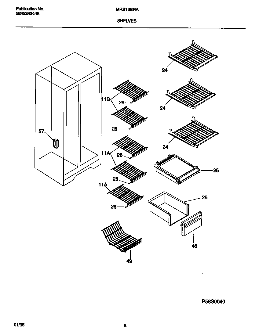 Universal/Multiflex (Frigidaire) MRS19BRAW2 shelves diagram