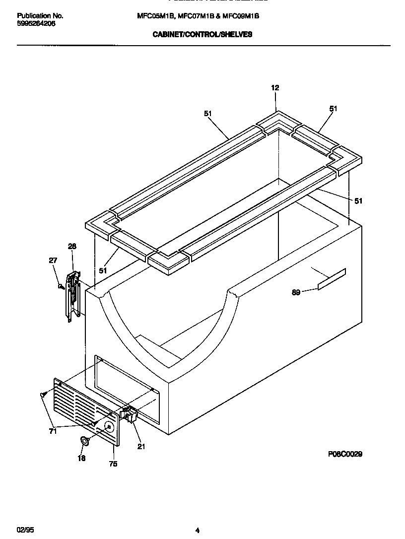 Universal/Multiflex (Frigidaire) MFC09M1BW1 cabinet/control/shelves diagram